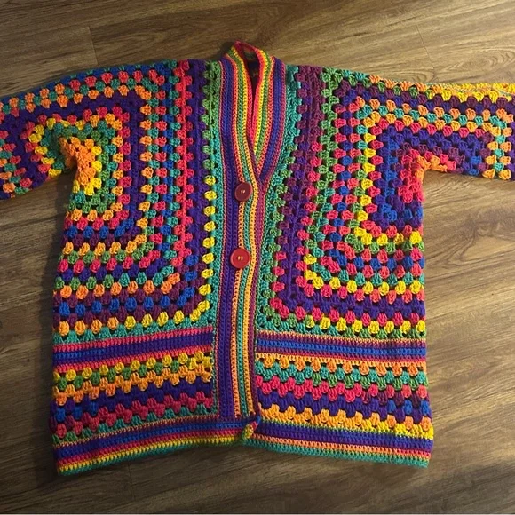 Colorful Handmade Crochet Cardigan - Picture 2 of 2